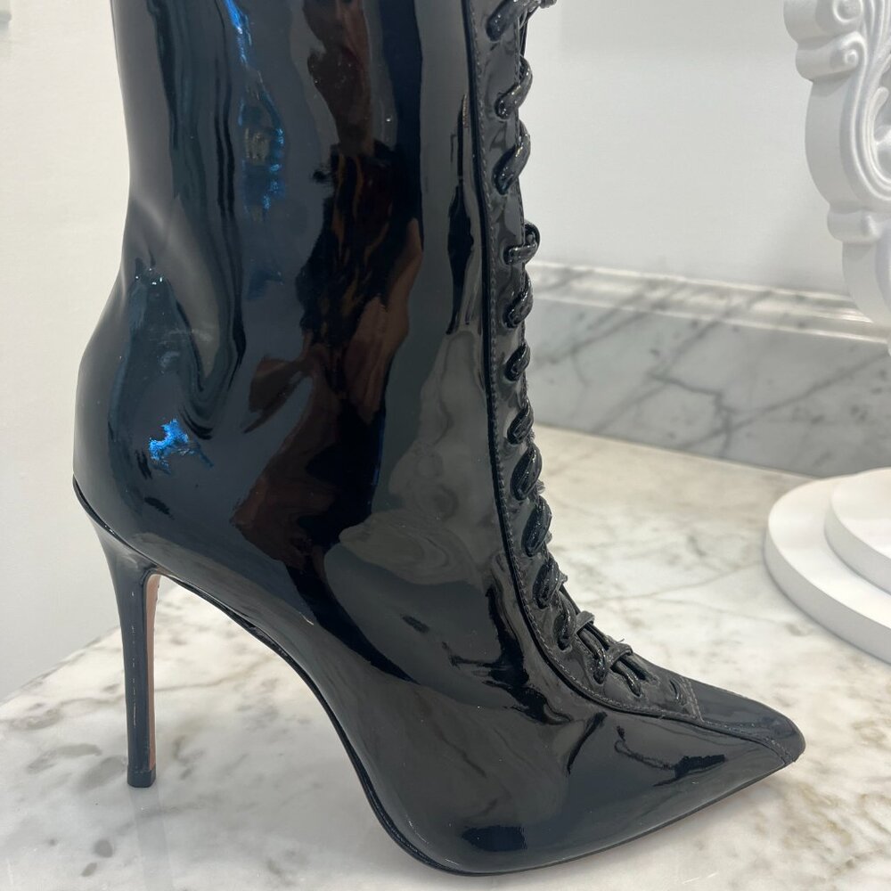 black patent pointy toe high heel booties size 6
